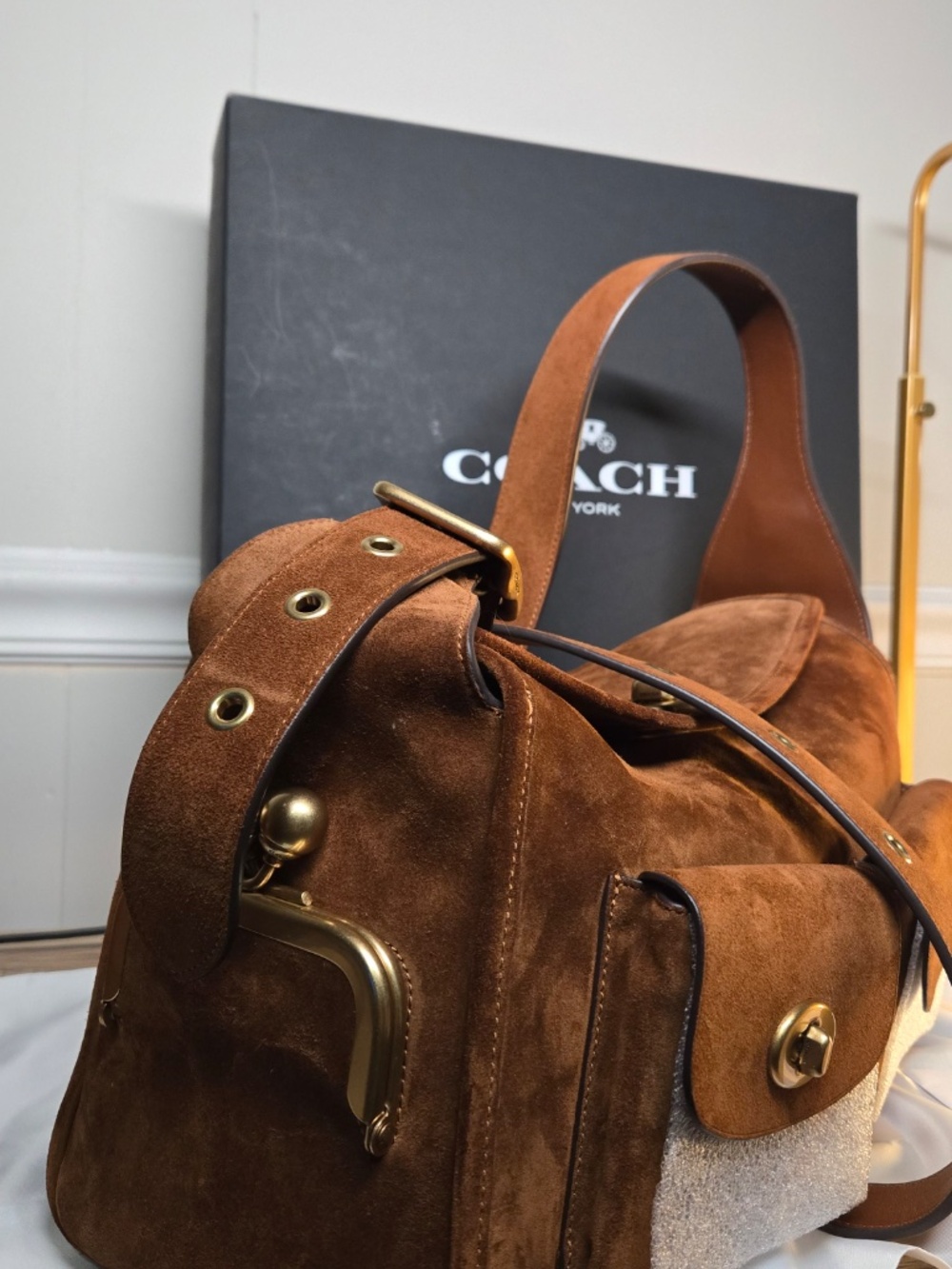 Coach Suede Haversack bag warm brown - Picture 11 of 12